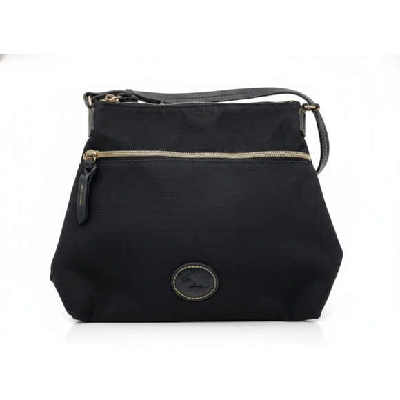 Dooney & Bourke Shoulder Bag Black with Leather Trim Nylon Red Lining Authentic - Picture 2 of 10